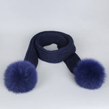 Winter Knit Scarf With Fox Fur Pom Poms_Cwasc03495