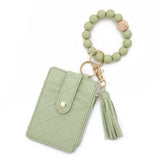 CHECKERED PU CARD WALLETWITH BEAD BRACELET KEYCHAIN_CWAB4958