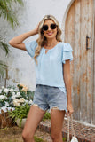 V-Neck Cutout Double-Sleeved Chiffon T-Shirt