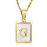 SQUARE SHELL 26 LETTER PENDANT NECKLACE_CWAJE0674