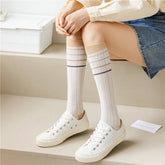 RETRO COLOR BLOCKED BREATHABLE MID CALF SOCKS_CWMS0648
