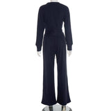 V-Neck Fitted Cardigan Lace-Up Wide-Leg Pant Set