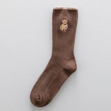 BROWN BEAR EMBROIDERY COTTON CREW SOCKS_CWMS1352