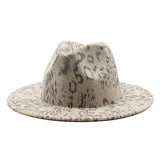 Wool Hat Leopard Print Hat White Flat Brim Jazz Hat_Cwah2541
