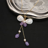 NEW SHELL BUTTERFLY NATURAL PEARL NECKLACE_CWAJE3831