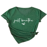 CUTE HEART LETTER PRINT V NECK TEE FOR WOMEN_CWTTS1482