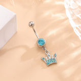 BLUE CZ CROWN BELLY RING STAINLESS STEEL PIERCING_CWMM9318