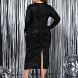 CUT OUT BODYCON DRESS LONG SLEEVE SLIT STYLE_CWDMD5965