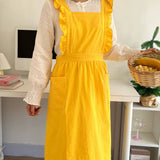 SOLID COLOR COTTON PASTORAL FLORAL SMOCK APRON_CWMM5829