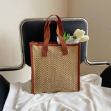NEW STRAW SIMPLE HAND HELD BROWN COSMETIC BAG_CWAB4453