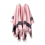 STRIPED FASHIONABLE SHAWL WITH FRINGE CAPE_CWASC2179