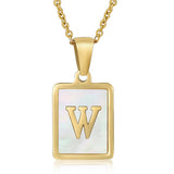 SQUARE SHELL 26 LETTER PENDANT NECKLACE_CWAJE0674