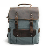 Unisex Cotton Canvas Leather School Backpack_Cwab5529
