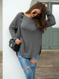 Solid Color Crew Neck Pullover With High Split