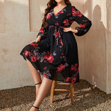 STYLISH PLUS SIZE DRESS FLORAL PATTERN DESIGN_CWDMD5971