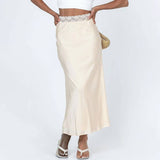 LACE WAIST SATIN SKIRT ELASTIC HIP LONG SKIRT_CWBSS0406