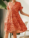 V-Neck Button-Up Print Short-Sleeved Dress
