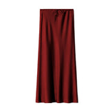 SATIN LONG SKIRT HIGH WAIST DRAWSTRING SKIRT_CWAB4792