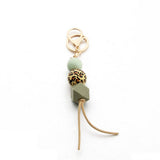 LEOPARD WOOD BEAD KEYCHAIN WITH MINI TASSEL_CWMM7022