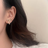 Trendy Retro Bowknot Diamond Pearl Earrings