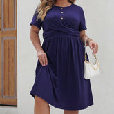Womens Plus Size Casual Round Neck Slimming Dress_Cwdsd3145