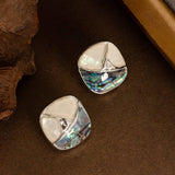 CONTRAST COLOR GEOMETRIC ABALONE OIL DROP EARRINGS_CWMM4293