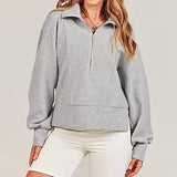 Solid Long-Sleeved Hoodie With Half Zip Collar