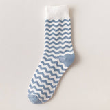 Women Blue Striped Plaid Socks_Cwms0667