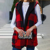 Women Fashion Unbuttoned Plaid Plush Vest_Cwov0086
