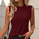 Solid Color Crew Neck Sleeveless Tank Top