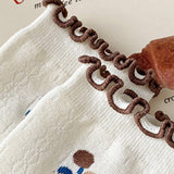 White Coffee Color Floral Print Crew Socks_Cwms0298