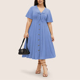 Waist Cinched V-Neck Maxi Dress Flowy Hem_Cwdhl1046