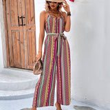 Striped Halter Nine-Quarter Jumpsuit