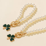CLOVER PEARL NECKLACE BRACELET SET_CWAJE1131