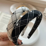 NEW RETRO BLACK AND WHITE PLAID HEADBAND_CWAHA2860