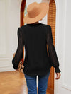 Cwtbll2401_V-Neck Lace Stitching Long-Sleeved Casual Top