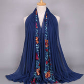 Embroidered Cotton Scarf Long Veil Shawl_Cwmm2002