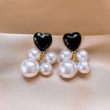 OIL DROP HEART PEARL VINTAGE TASSEL EARRINGS_CWAJE2341