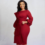 SOLID COLOR ROUND NECK HIP COMMUTER DRESS_CWDMD3699