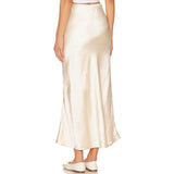 SATIN SKIRT HIGH WAIST ELASTIC SLIT LONG SKIRT_CWBSS0405