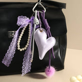 ELEGANT PURPLE HEART BOW PEARL KEYCHAIN_CWMM7838
