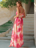 Waist-Cinched Bohemian V-Neck Print Maxi Dress