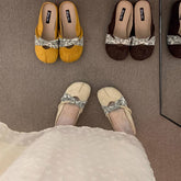 Womens Yellow Suede Closed Toe Slip-On Mules