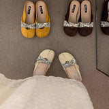 Womens Yellow Suede Closed Toe Slip-On Mules