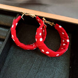 RED POLKA DOT GEOMETRIC RETRO ROUND EARRINGS_CWAJE2454