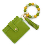SOLID COLOR PU WALLET WITH BEAD BRACELET KEYCHAIN_CWAB4959