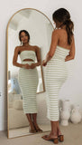 Strapless Striped Knit Slim-Fit Hip Wrap Dress