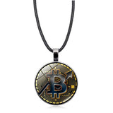 GOLD COIN BITCOIN TIME GEMSTONE PENDANT NECKLACE_CWAJE0704