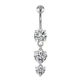 DOUBLE HEART TASSEL BELLY RING ZIRCON PIERCING_CWMM9308