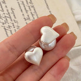 Valentines Day Fashion Heart Pearl Metal Earrings